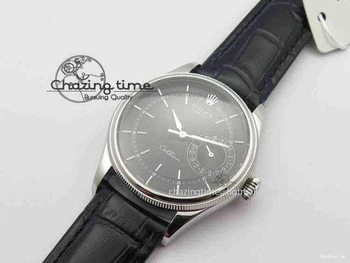 1223 Cellini Date VF Best Edition SS Black Dial Stick Markers On Black Leather Strap A Lightweight 3725